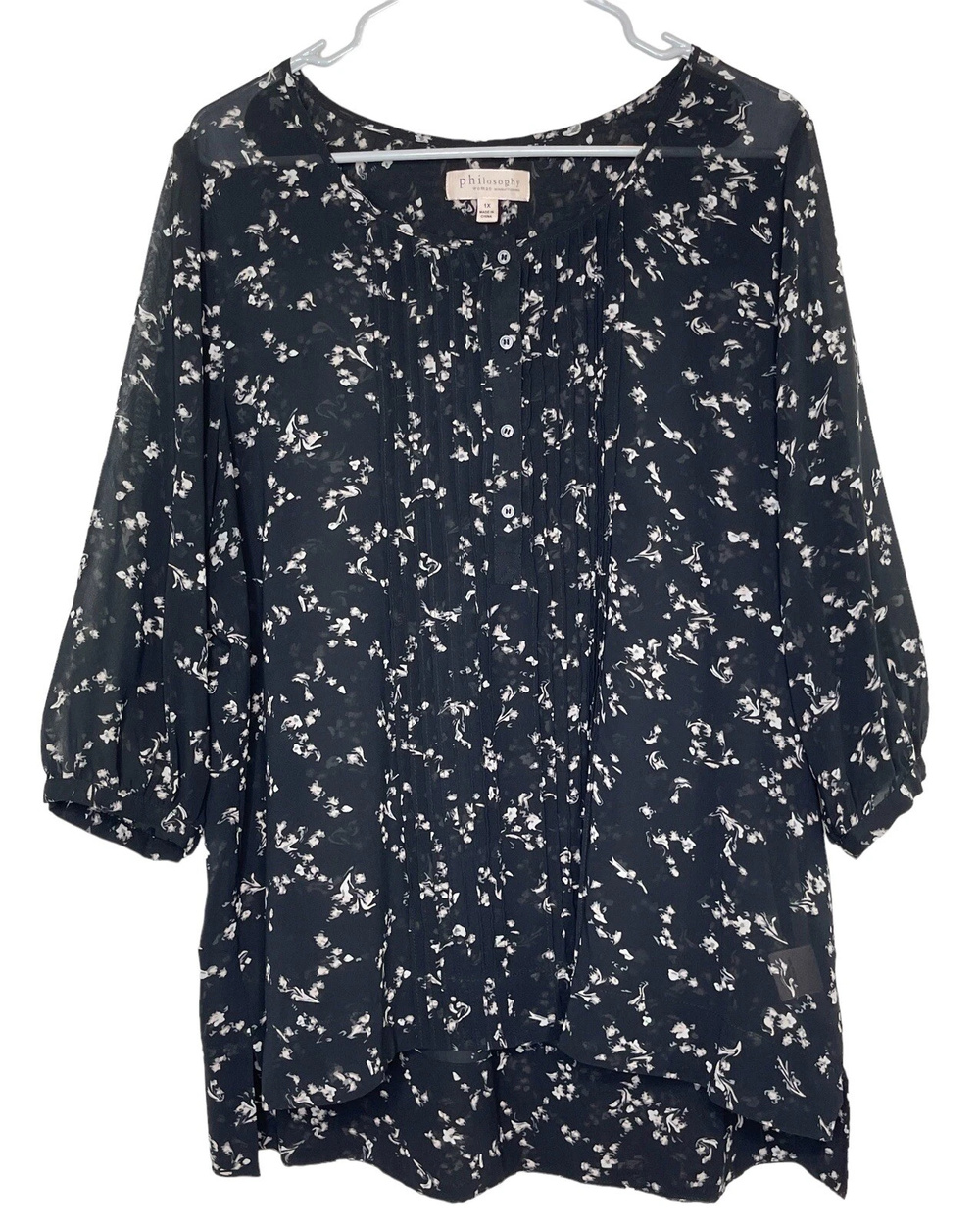 1091 - Philosophy Floral Blouse Sheer Navy Womens 1X - New